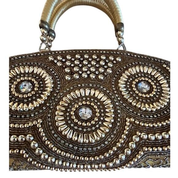 Vintage 1990s Gold Beaded Evening Bag Dual-Sided Design with Embellished - Picture 2 of 6
